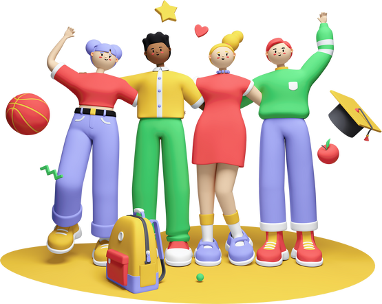 Happy Students - Colorful 3D Style Illustration